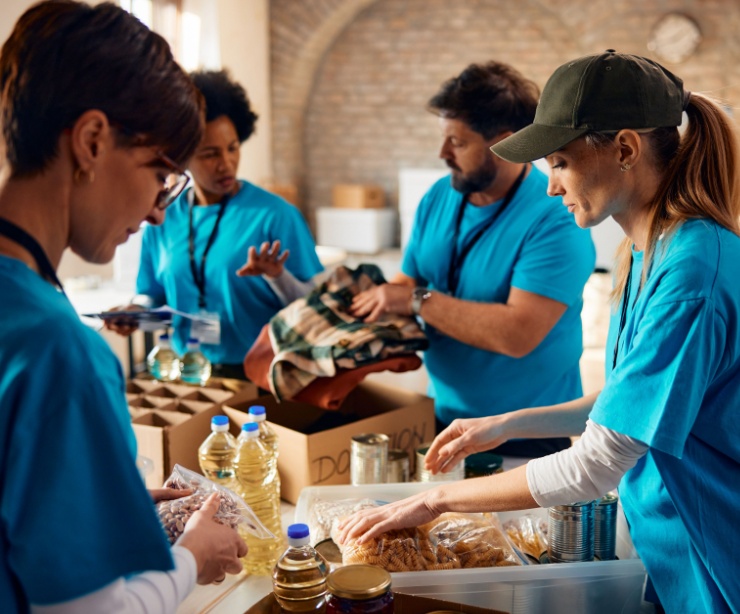 Volunteers working in a food bank.